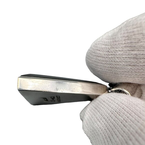 VINTAGE Mexico Sterling Silver 925 Black Onyx Stone Geometric Necklace Pendant - Picture 3 of 6